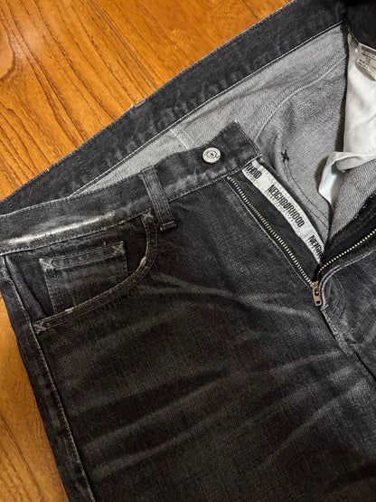 neighborhood lightning washed distressed denim pants