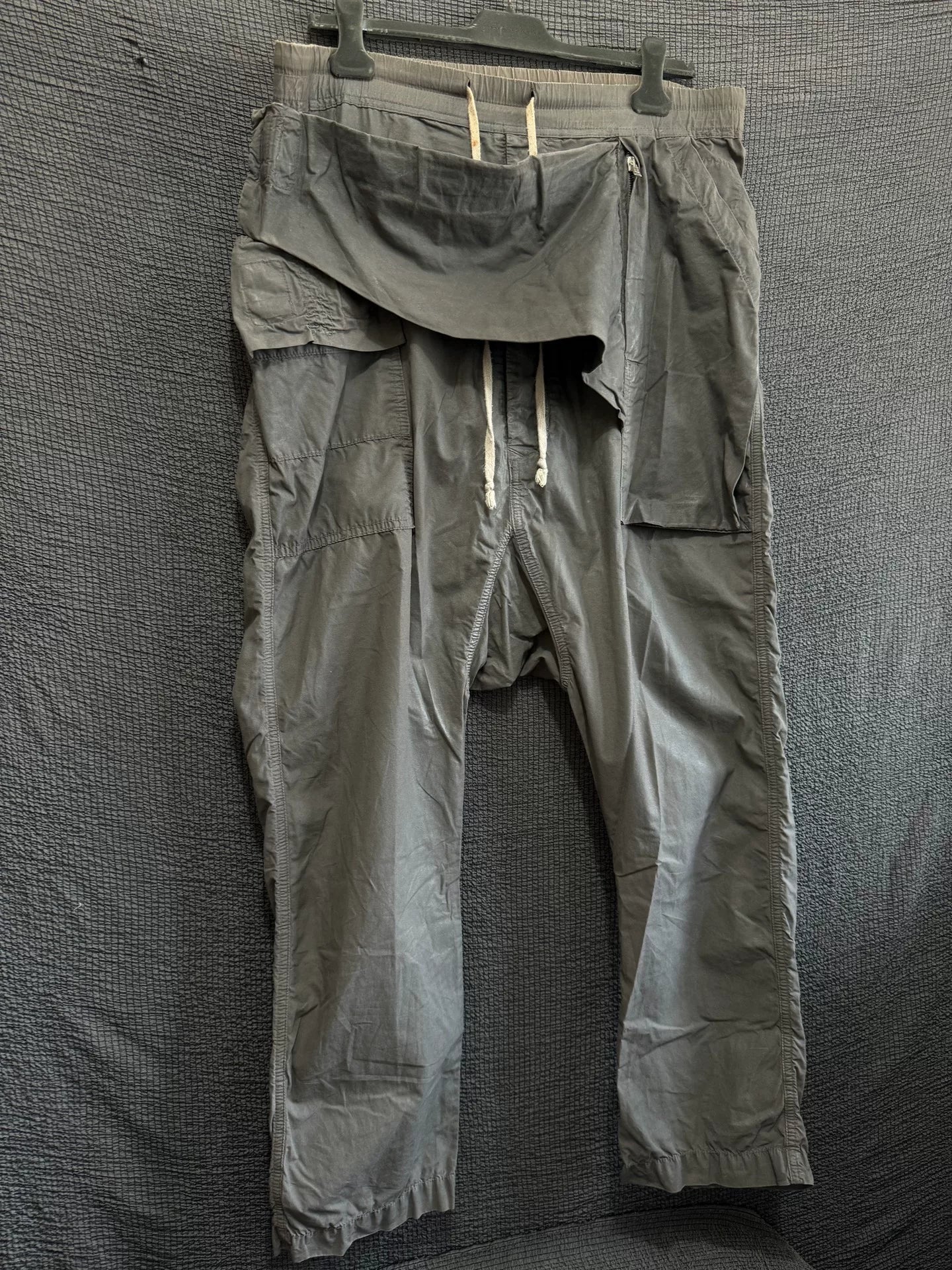 Rick Owens Gray Cargo Drop-Crotch Pants