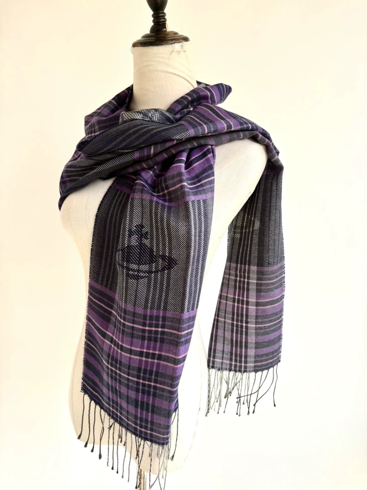Vivienne Westwood Purple-Gray Plaid Saturn Scarf