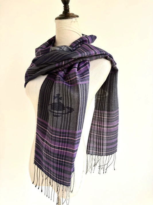 Vivienne Westwood Purple-Gray Plaid Saturn Scarf