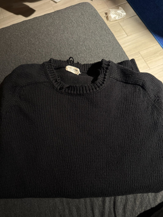 Saint Laurent Black Ribbed Ruffled Collar Sweater
