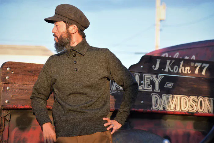 premium thick wool button collar sweater