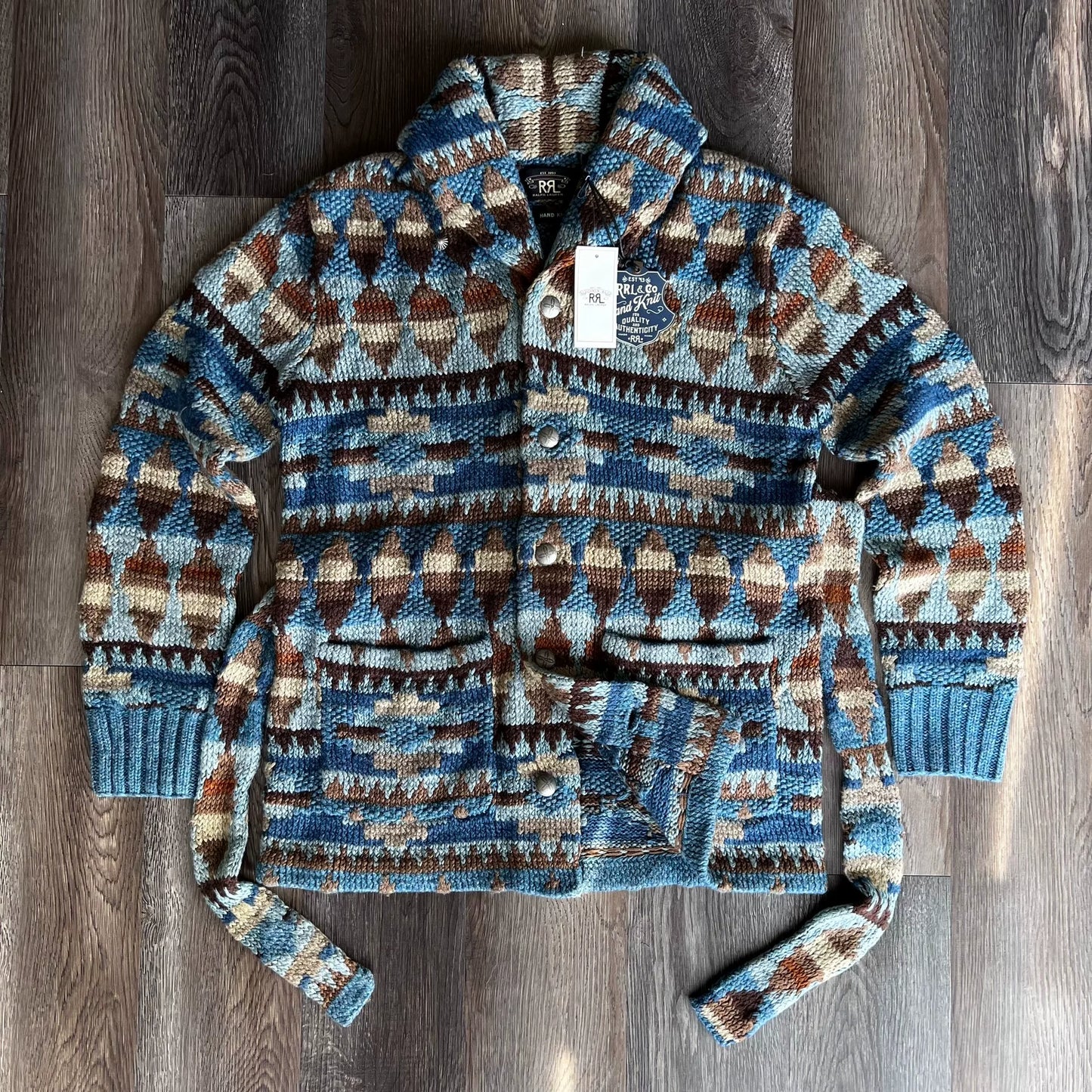 RRL Indian Totem Argyle Shawl Collar Sweater