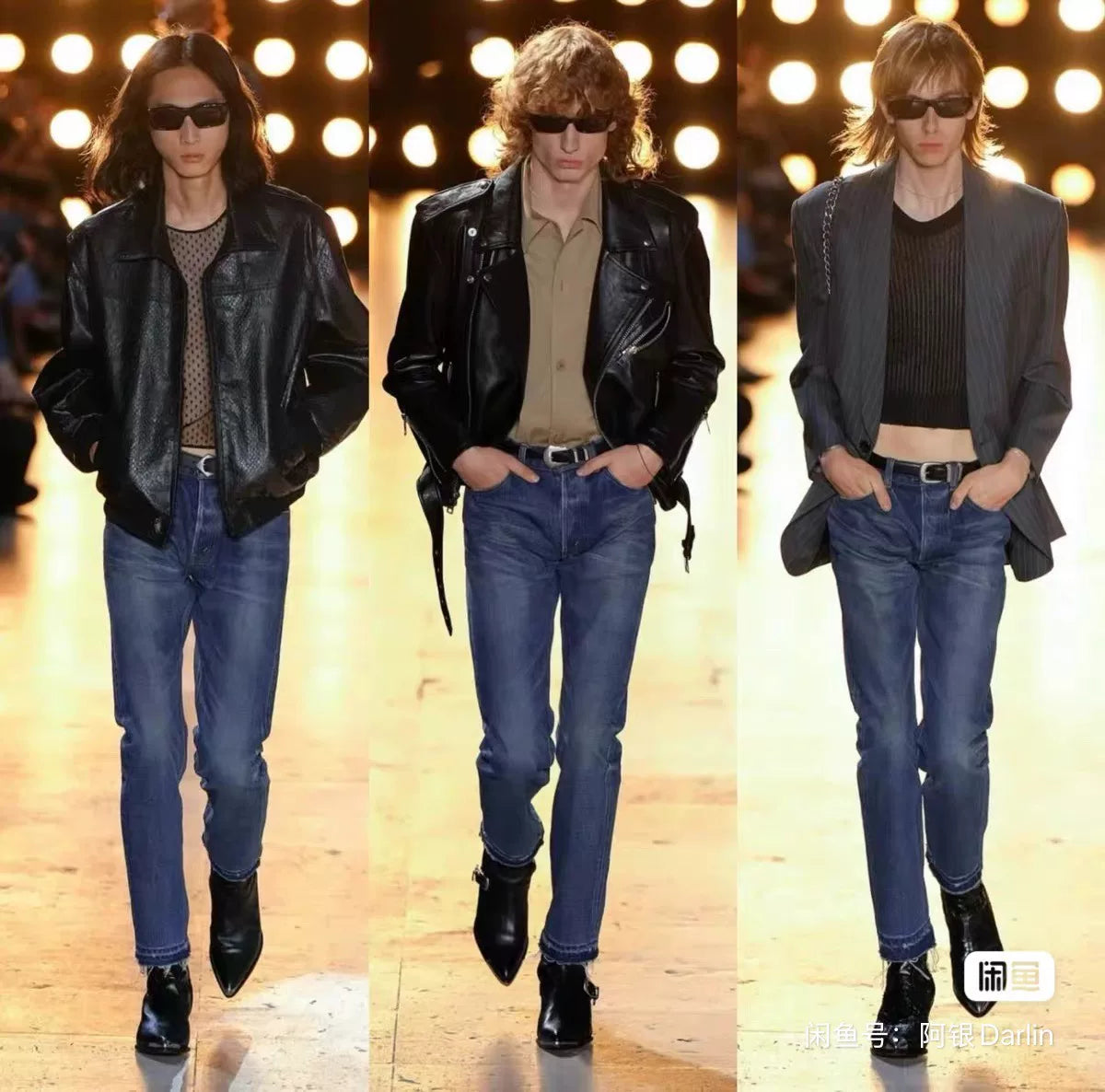 celine dark blue distressed denim pants