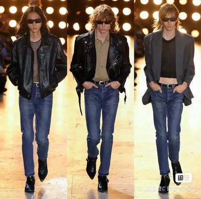 celine dark blue distressed denim pants