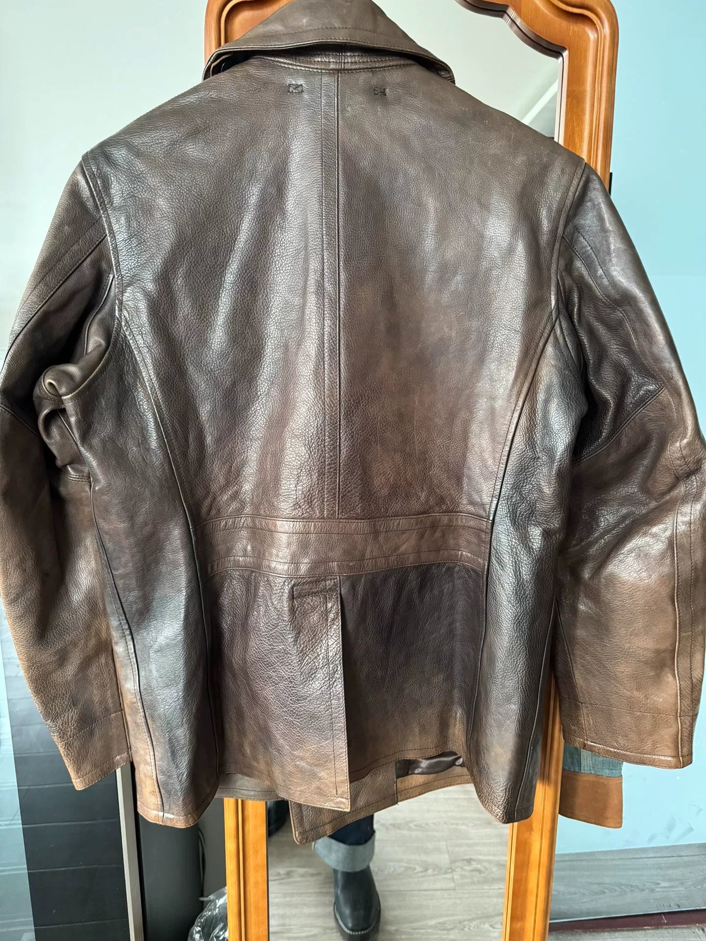 vintage rrl leather jacket in medium size