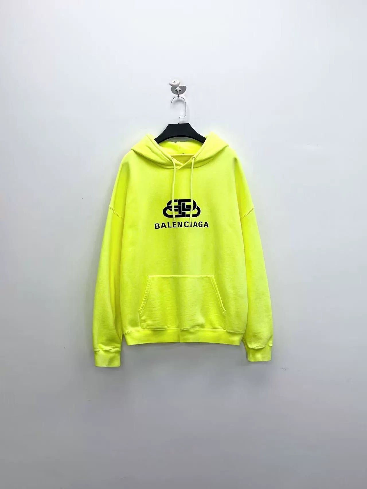 balenciaga neon yellow logo hooded sweatshirt