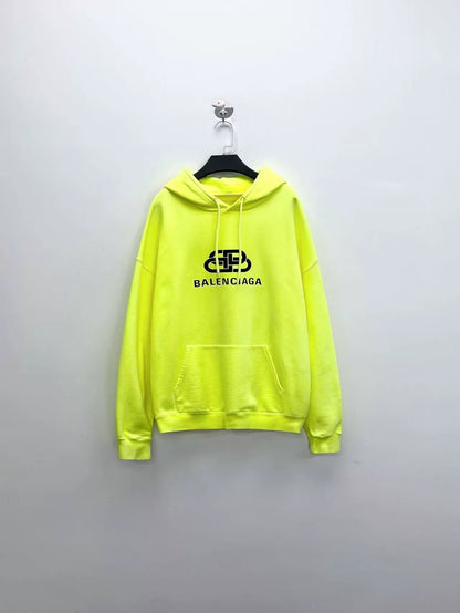 balenciaga neon yellow logo hooded sweatshirt