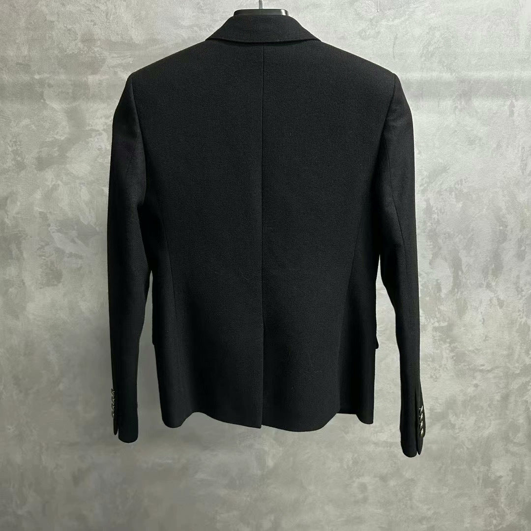 Saint Laurent Black Wool Blazer with Gold Crest