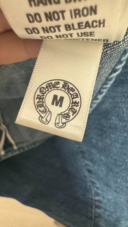 chrome hearts blue denim cross button-up shirt