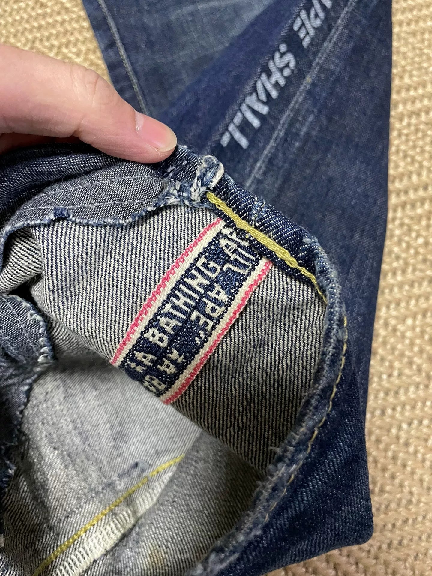 bape type2 damage denim pants with patches