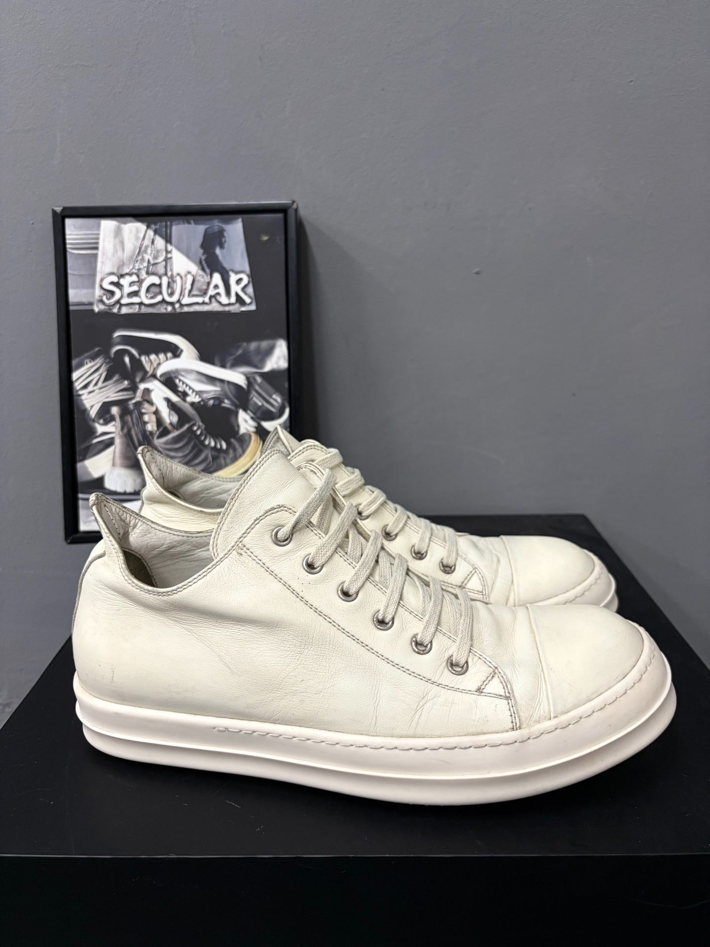 Rick Owens Milk White Low-Top Leather Sneakers