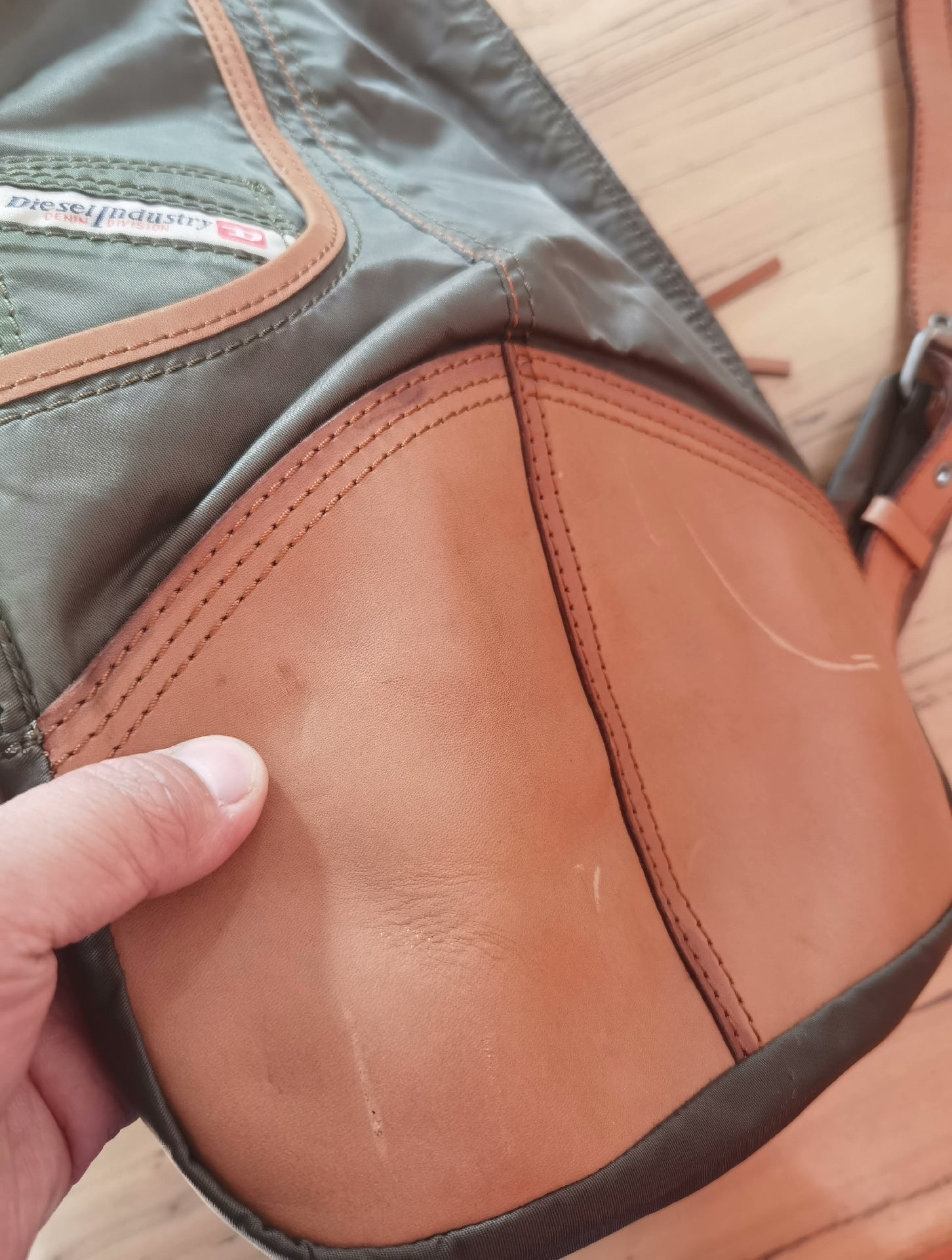 Diesel Military Green Leather Chest Bag