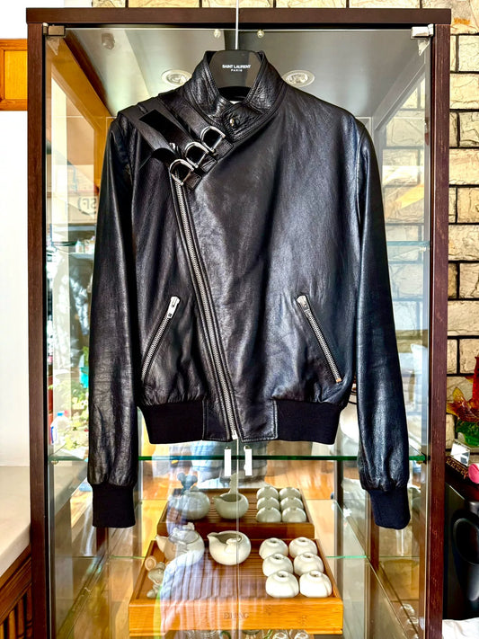 celine leather jacket with three straps