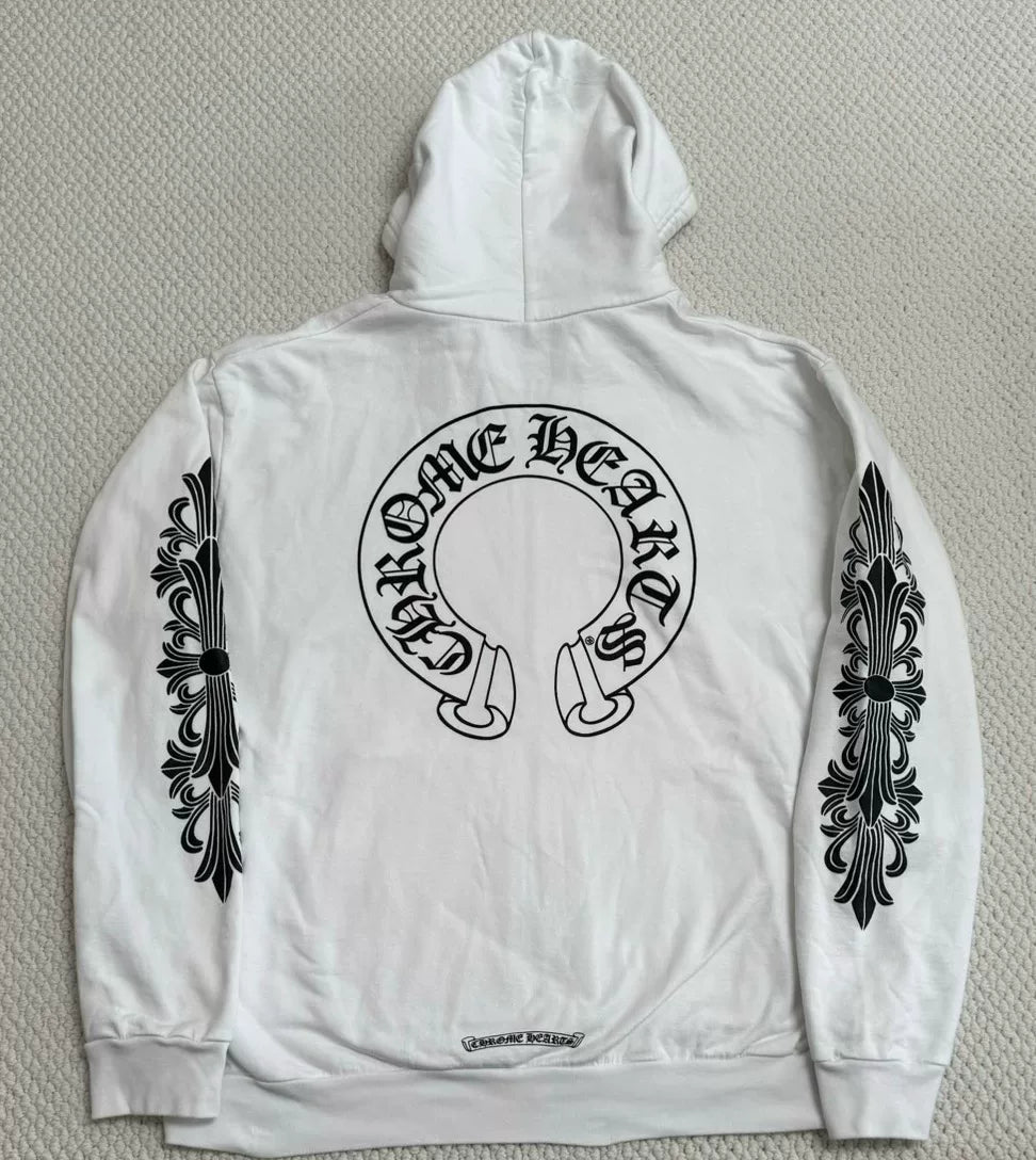 chrome hearts white zip-up hoodie with designs