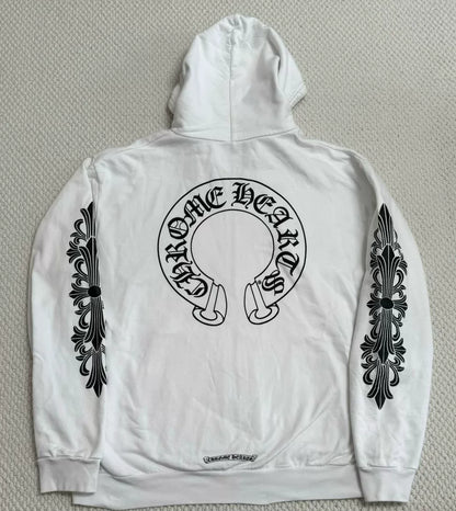 chrome hearts white zip-up hoodie with designs