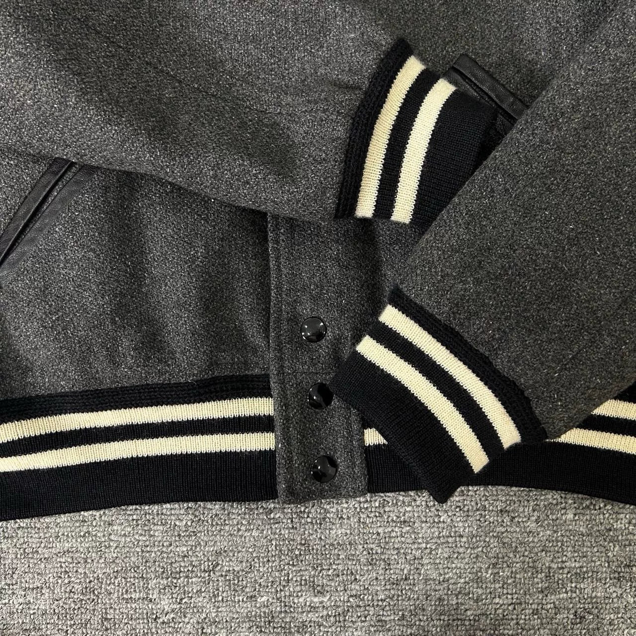 Saint Laurent Gray Wool Baseball Jacket