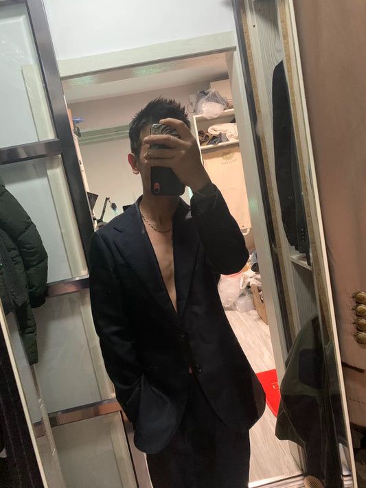 navy blue tailored suit jacket for men