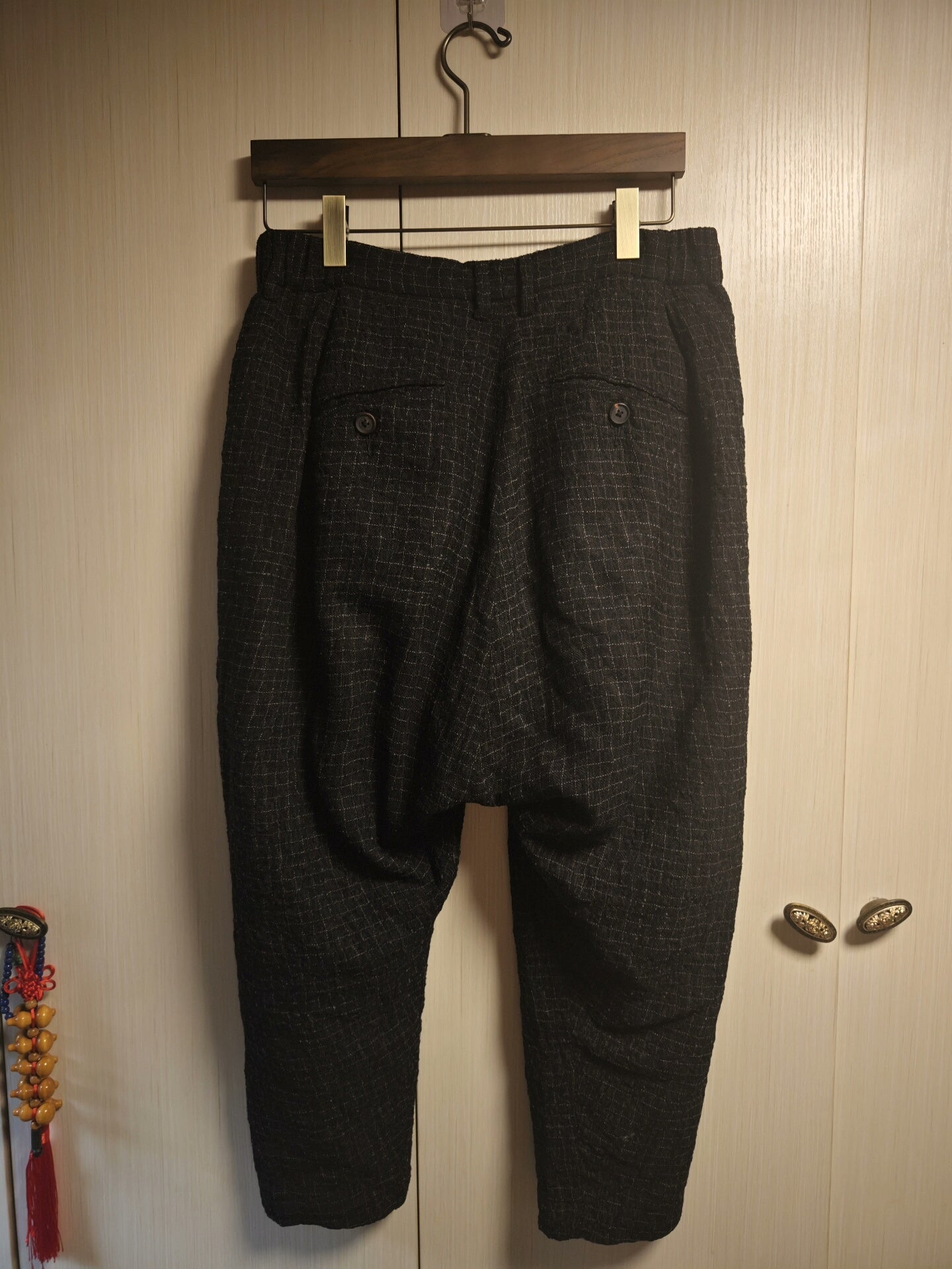 ziggy chen black wool checkered pants