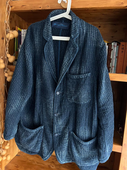 unique indigo dyed textured blazer jacket