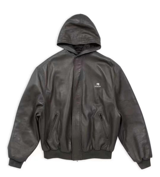 Balenciaga Sporty B Hoodie Leather Jacket