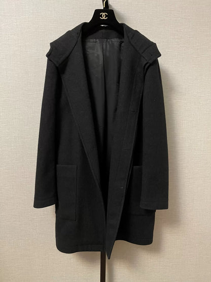 Yves Saint Laurent Wool Blend Hooded Coat