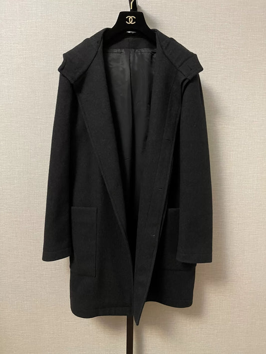 Yves Saint Laurent Wool Blend Hooded Coat