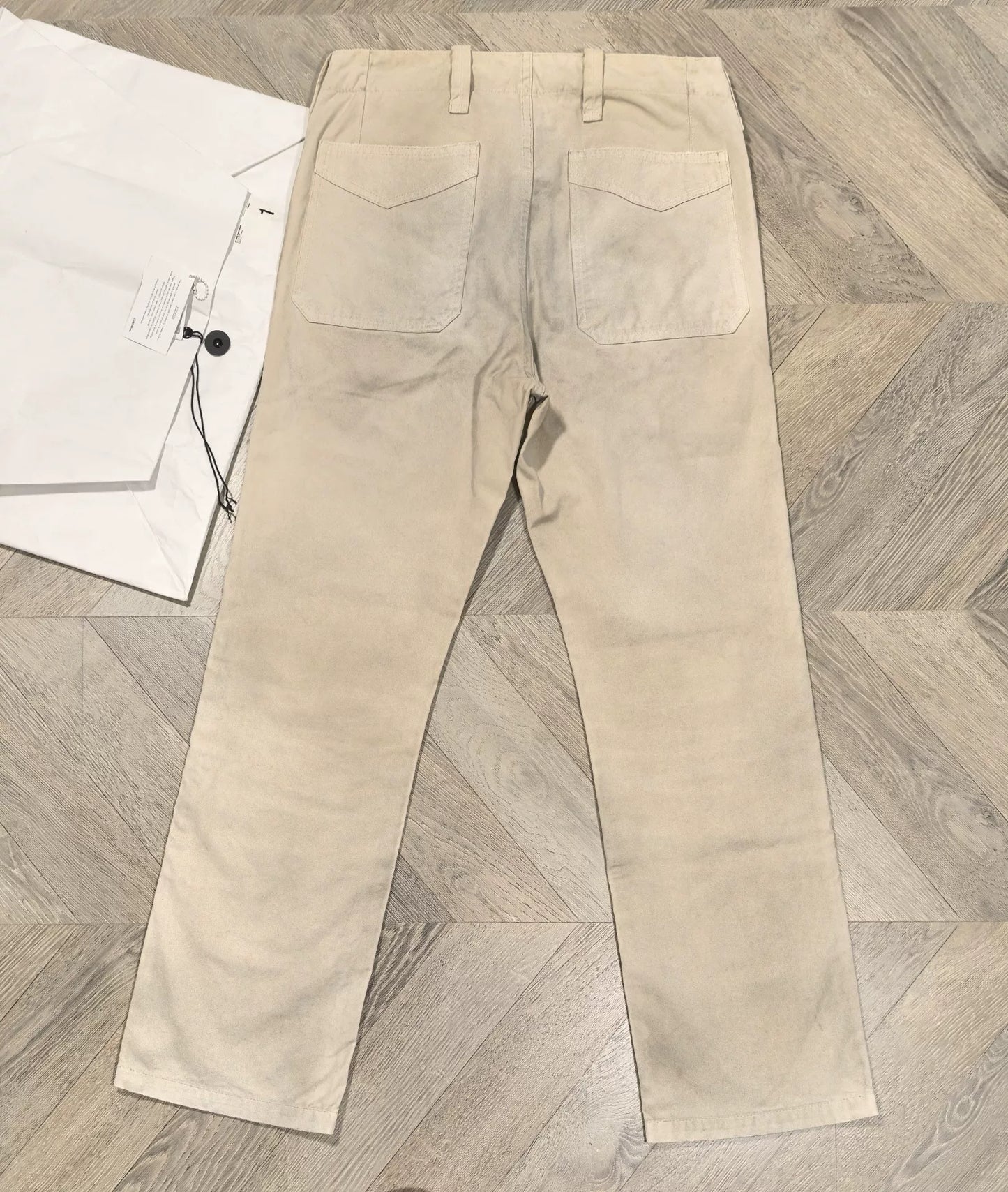 visvim gifford pants in beige with distressing