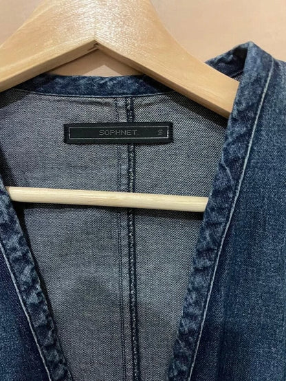 sophnet denim cardigan with red accents