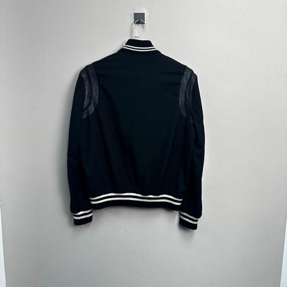 Saint Laurent Black Leather Sleeve Baseball Jacket