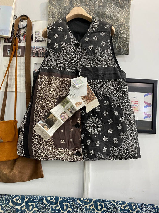 visvim kora down vest with patchwork design