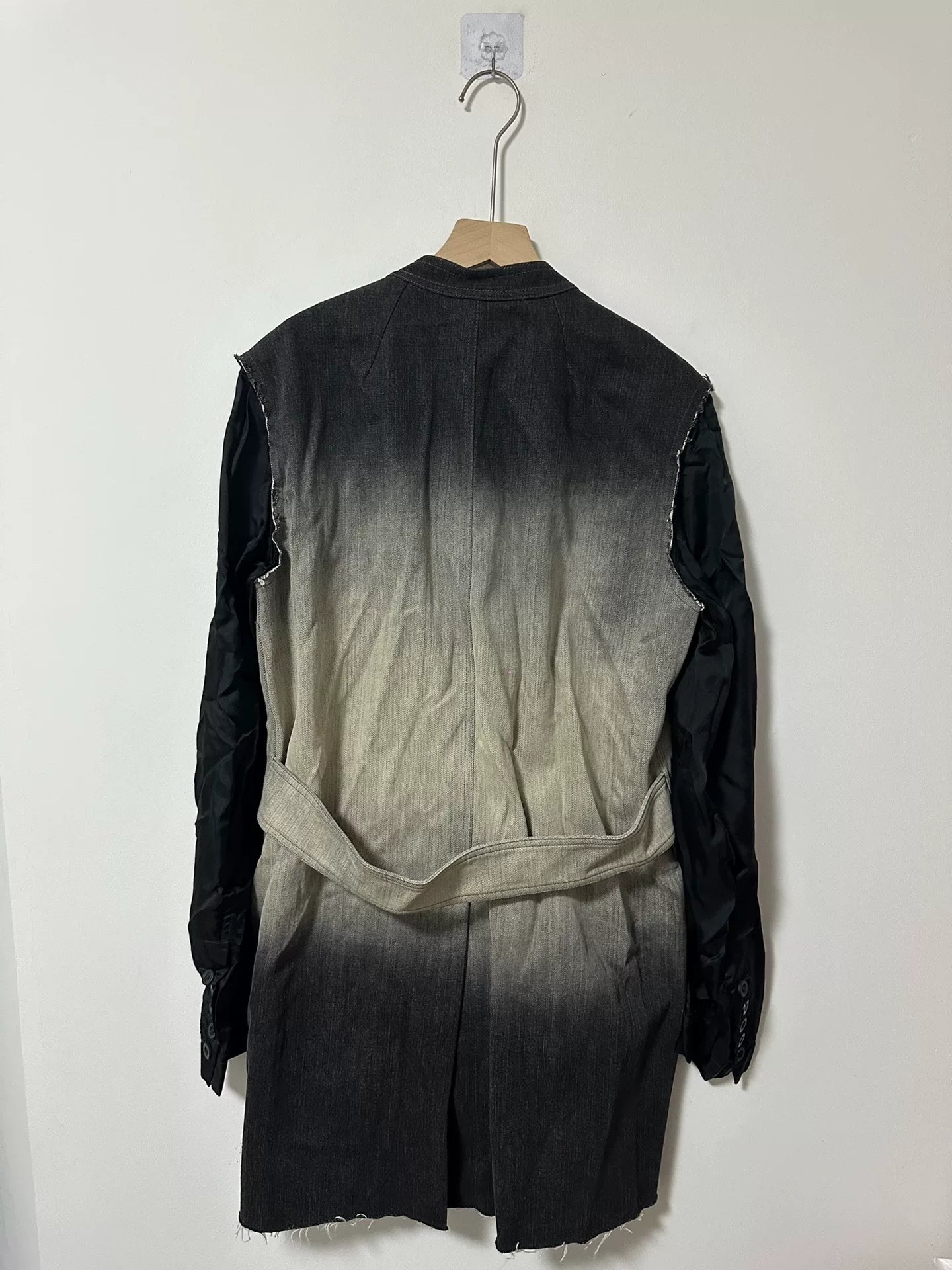 gradient denim jacket with contrast sleeves