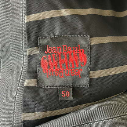 gray striped suit by Jean Paul Gaultier