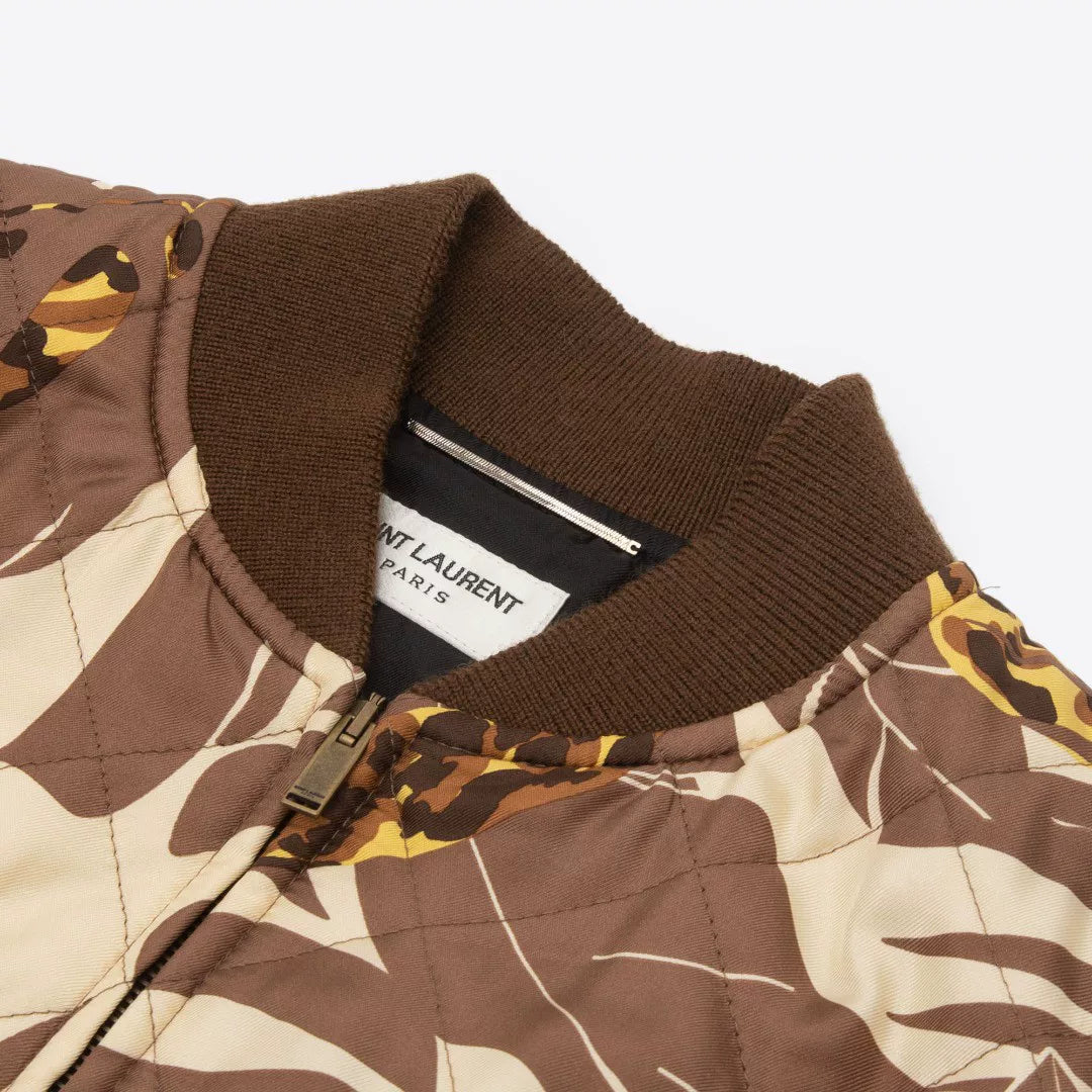 Saint Laurent Leopard Print Quilted Bomber
