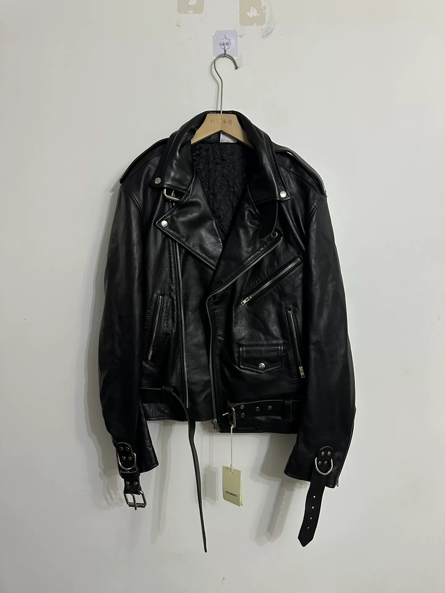 vetements black leather biker jacket