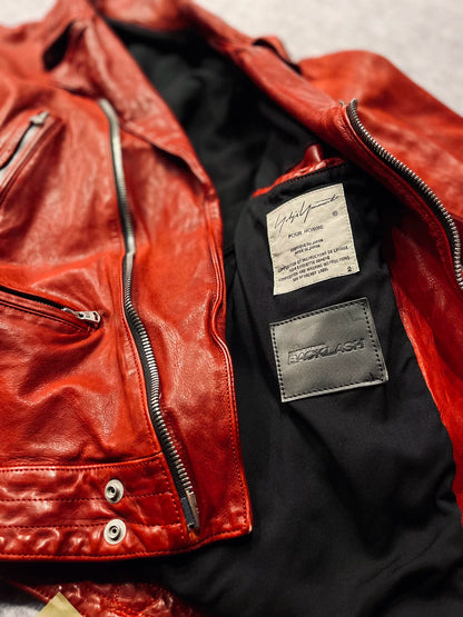 yohji yamamoto red leather biker jacket
