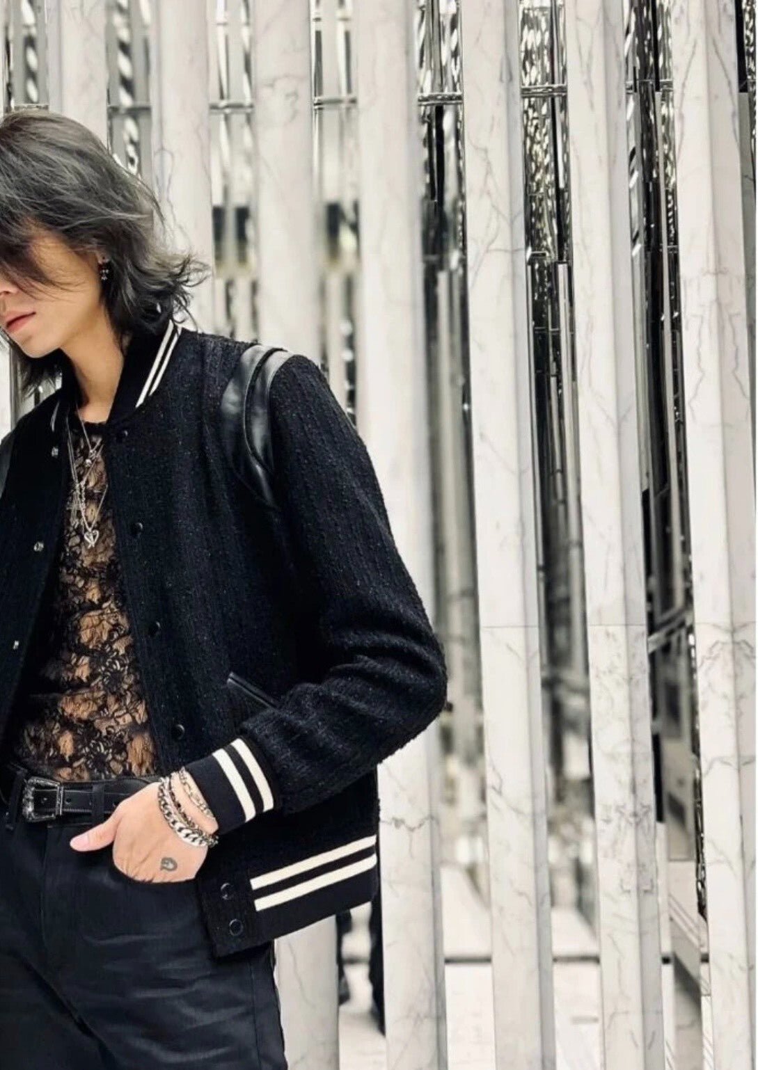 Saint Laurent Black Sparkle Baseball Jacket