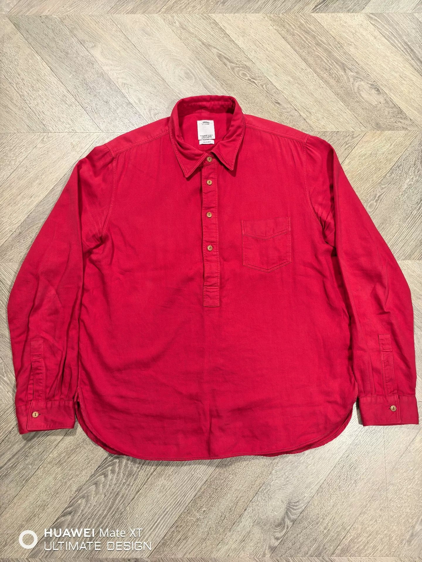 visvim red long sleeve baseball shirt