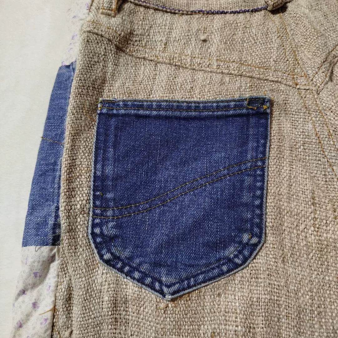 handmade patchwork cotton-linen shorts