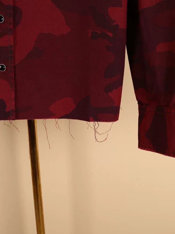 Saint Laurent Men's Red Camo Cotton Shirt