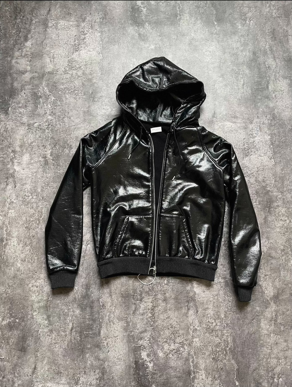 Saint Laurent Shiny Leather Hooded Jacket