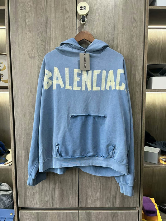 balenciaga blue hoodie with logo print
