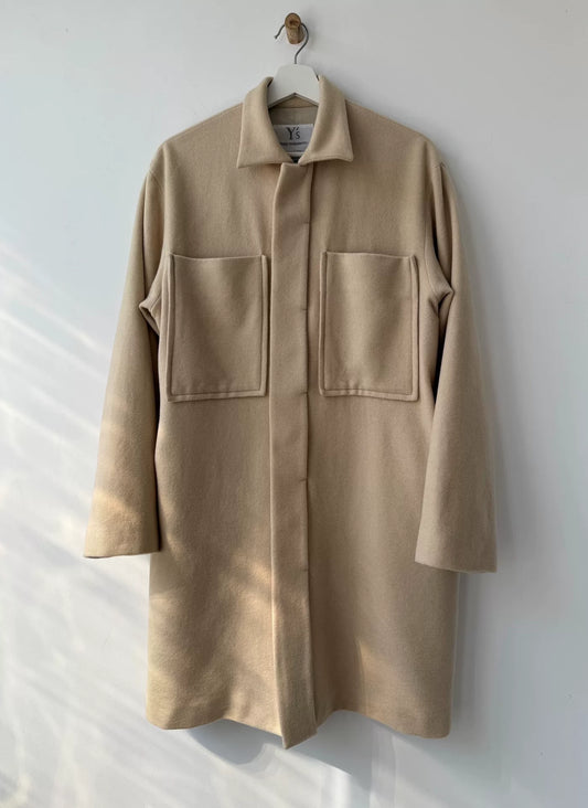 yohji yamamoto wool coat with pockets