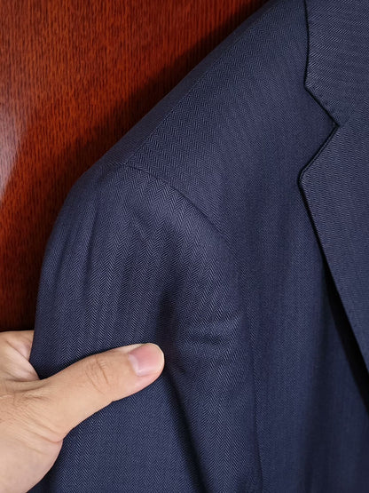Zegna Navy Wool Jacket with Herringbone Pattern