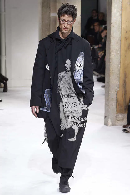 Yohji Yamamoto Black Long Robe With Print