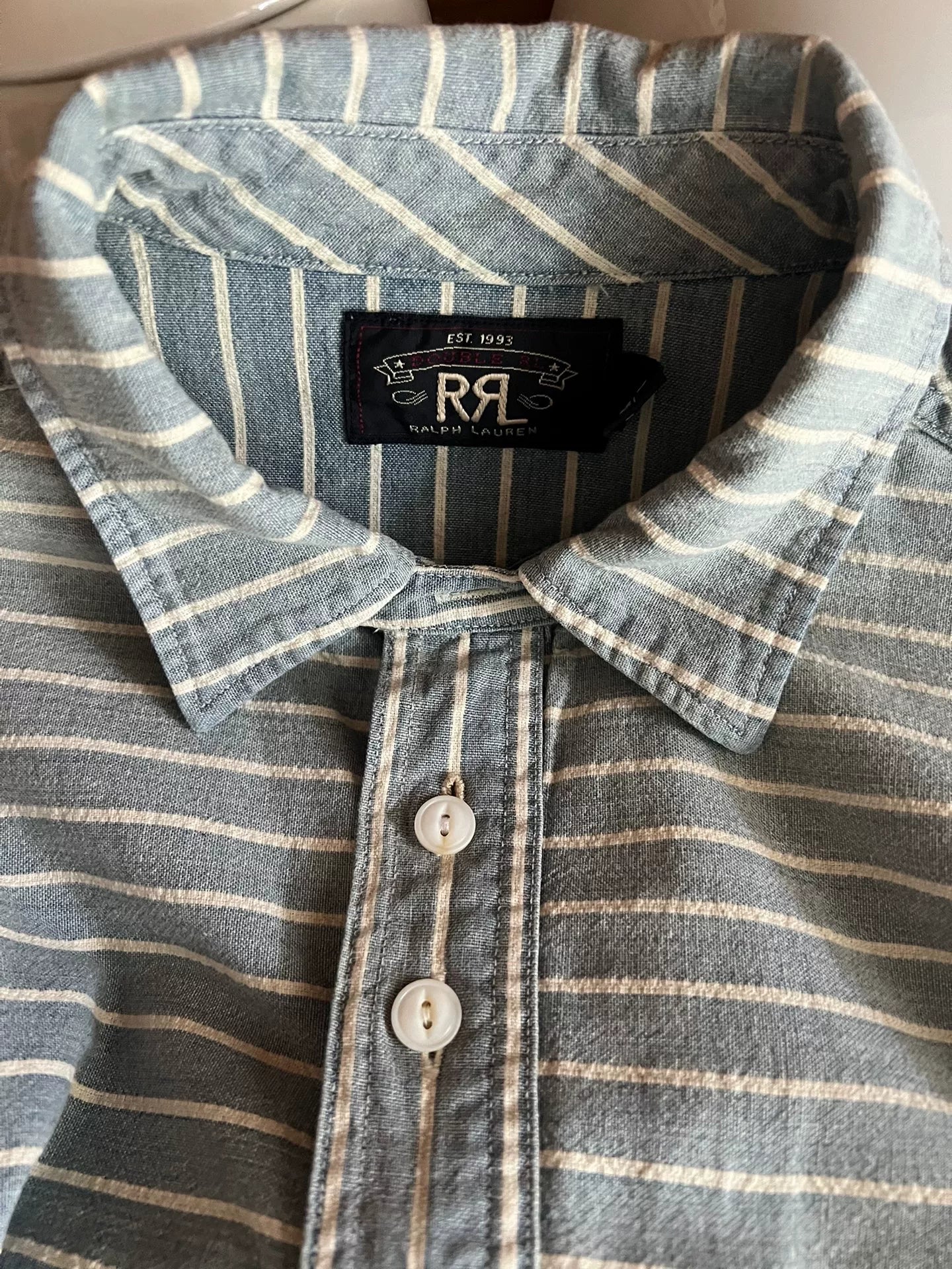 RRL Vintage Striped Blue Dye Pullover Shirt