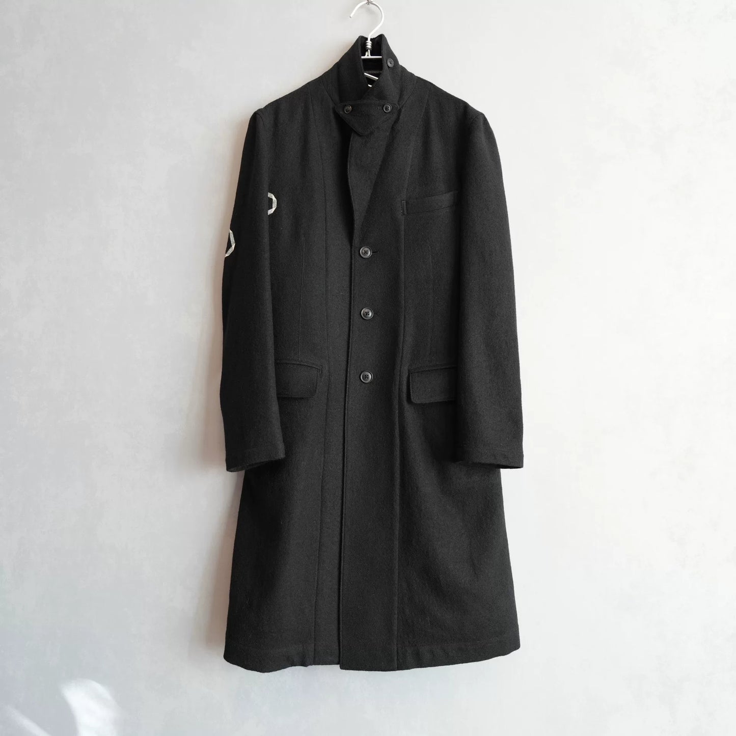 yohji yamamoto wool coat with print design