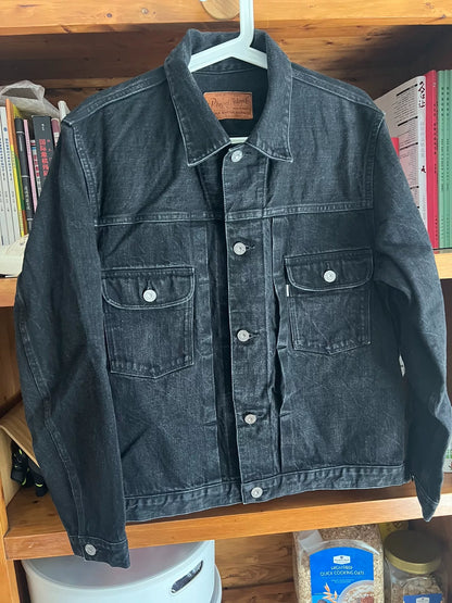 classic denim jacket with leather label