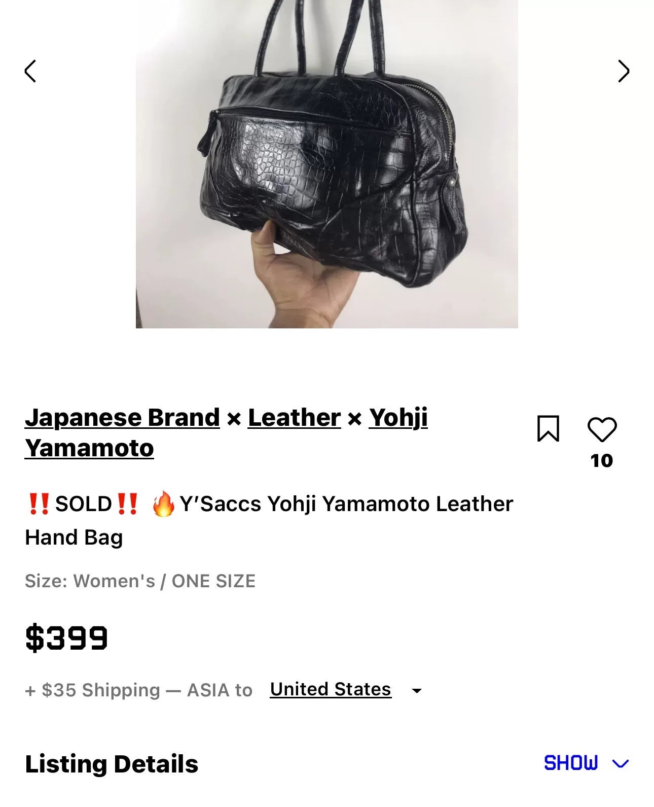 Y'Saccs Yohji Yamamoto Leather Hand Bag