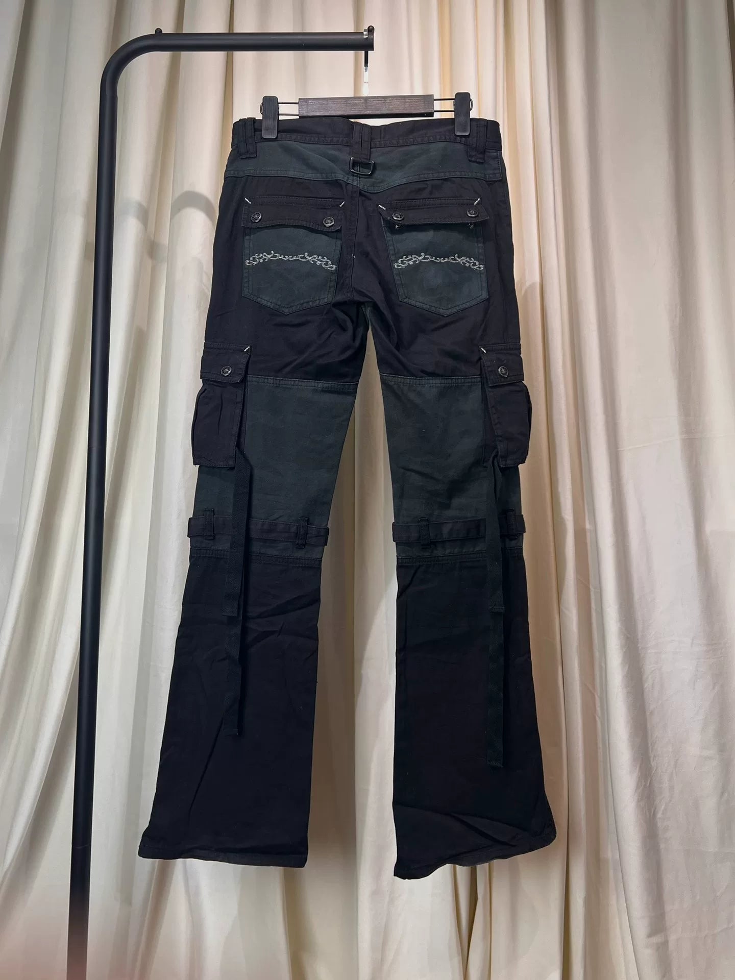 dark avant-garde cargo pants with zippers